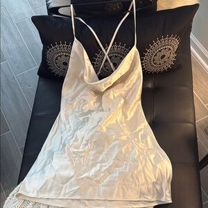 Elegant Cream Cowl Neck satin feel dress